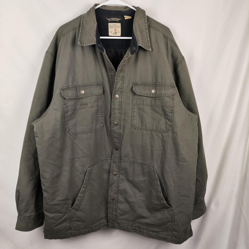 Red Head Jacket Mens 2XL Green Canvas Quilted Snap Front Workwear Hunting